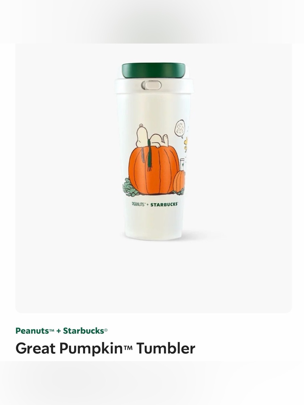 Starbucks Peanuts Great Pumpkin White & Orange Tumbler